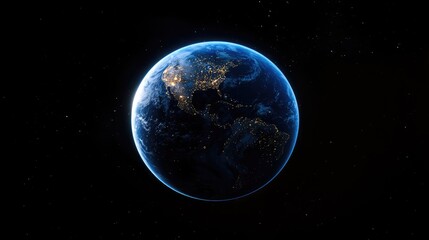 Naklejka premium Earth from space, with the blue planet glowing against the darkness of space.