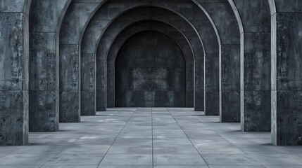 Fototapeta premium A stunning architectural interior featuring concrete arches and a spacious floor, ideal for modern and minimalist design concepts.
