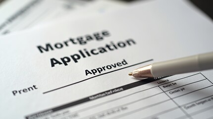 Mortgage application approved with pen on form abstract concept