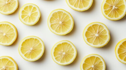 Citrus Delight - Vibrant Flat Lay of Fresh Sliced Lemons on White Background