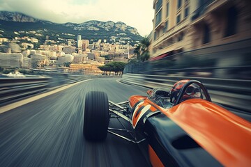 High-Speed Formula Racing Car on Monaco Circuit