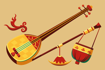 Instrument erhu illustration set