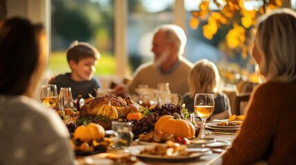 Thanksgiving Family Gathering Around the Dining Table