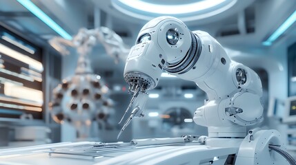 Modern medical robot using advanced tools to perform precise surgical tasks photo