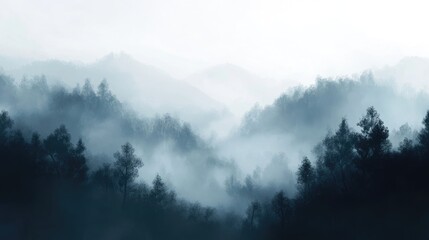 Obraz premium Gray foggy landscape, evoking a sense of mystery and calm.
