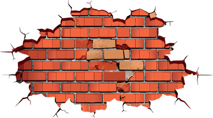 Cracked plaster revealing old red brick wall-