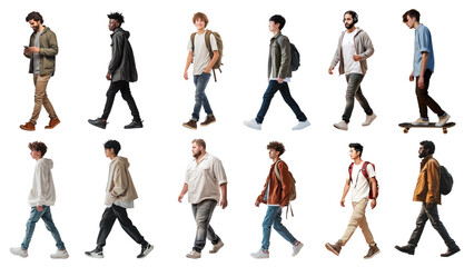 Young adult walking png cut out set