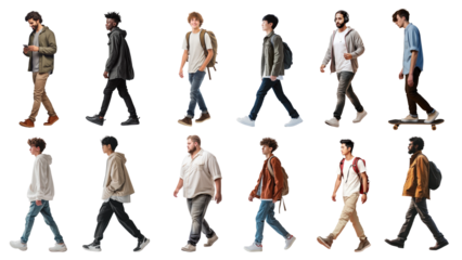 Young adult walking png cut out set