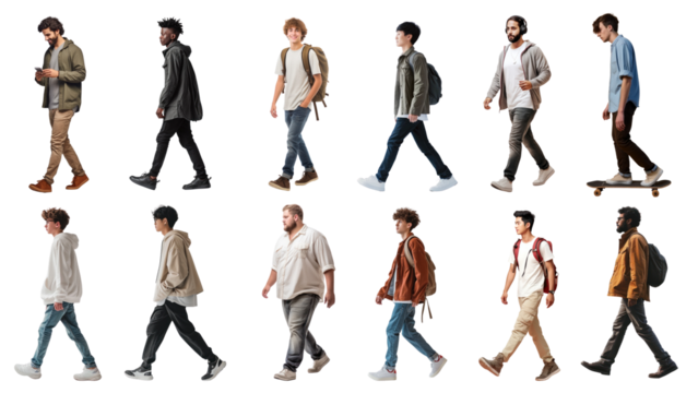 Young adult walking png cut out set