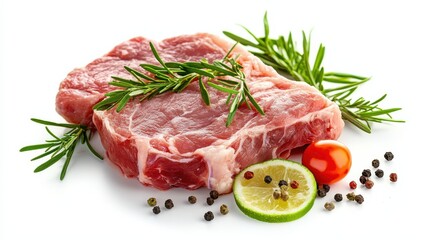 Fototapeta premium one piece of fresh pork meat. top view photo. white background. photo. clear. Buisness 