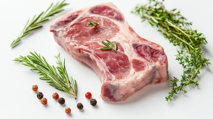 Fototapeta premium one piece of fresh pork meat. top view photo. white background. photo. clear. Buisness 