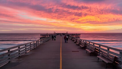Fototapeta premium Pier with sky on sunset