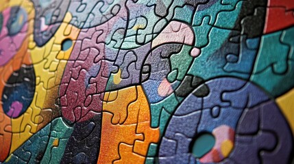 Obraz premium puzzle pieces forming a complex, abstract design with vivid colors and shapes