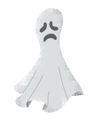 Very upset ghost with grunge texture. Frightening fiction hand drawn character design for Halloween isolated on white background. Good for decoration and stickers