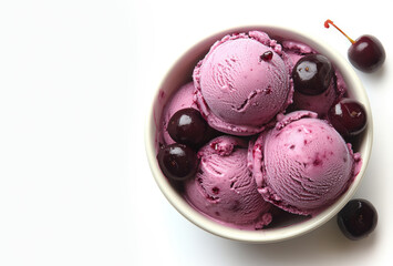 A bowl of ice cream with cherries on top
