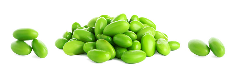 Fresh green soy beans isolated on white