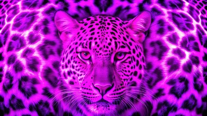 Obraz premium Vibrant purple neon leopard print background, wild, exotic, animal print, colorful, neon, vibrant, trendy, fashion, wildlife