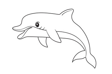 Cute dolphin coloring page for kids. Vector illustration hand-drawn isolated on a white background.