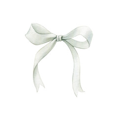 White bow watercolor illustration isolated.