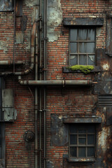 Worn-out Metal Painting and Eroded Brick Warehouse Model