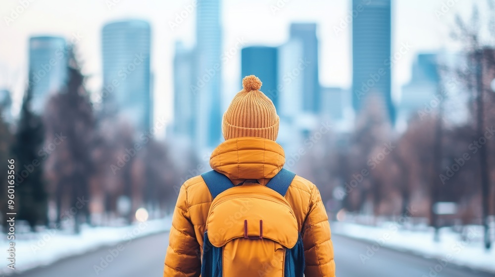 Poster A person wearing a face mask and walking down a deserted street, symbolizing the isolation imposed by quarantine.