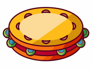 Tambourine. Percussion Musical instrument. A symbol of Mardi Gras, Brazilian carnival, festival. Flat decorative element. Vector illustration isolated on a white background
