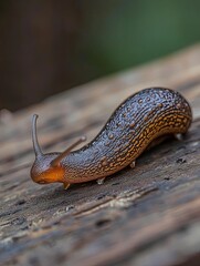slug isolated on wooden background
