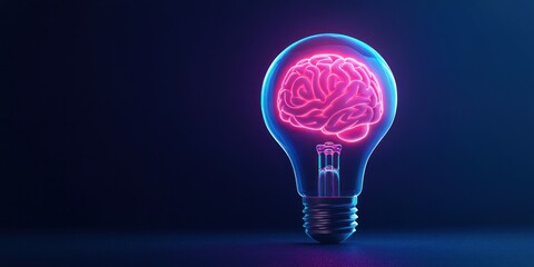 A Human Brain Inside a Light Bulb Glowing Pink