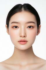 Fototapeta premium Beautiful Young Asian Woman with Clean, Healthy Skin on a White Background