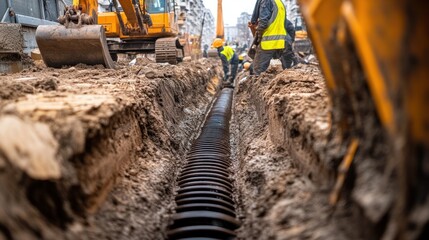 Construction underground utilities in street site, Repair, laying water pipes or replacing sewer pipes Installation of plumbing, sanitation and drainage systems