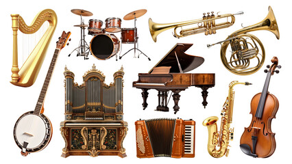 Classic music instrument png element set, transparent background
