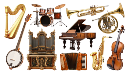 Classic music instrument png element set, transparent background