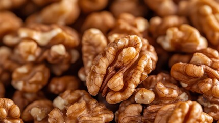 Obraz premium High-quality close-up image capturing detailed textures of a cluster of walnuts, showcasing their intricate patterns and emphasizing their nutritious, natural, and organic characteristics.