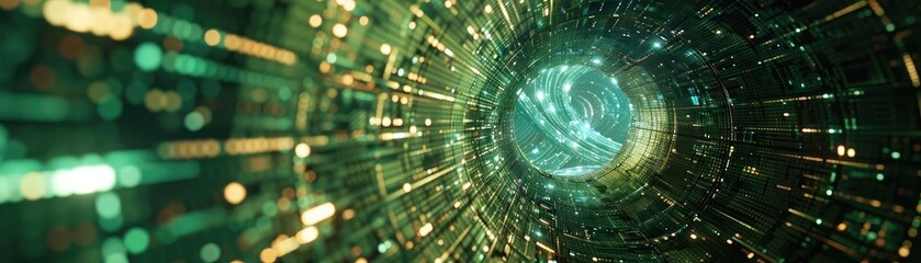 Fototapeta premium Futuristic digital tunnel with glowing particles conveying high-tech feelings of movement and space. Ideal for sci-fi projects.