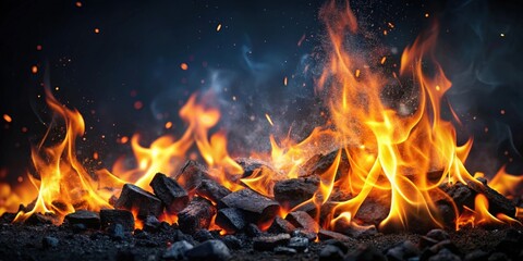 Glowing dark flames float above burning charcoal, creating an eerie and mesmerizing atmosphere