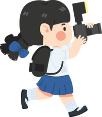 Kid girl holding digital camera taking