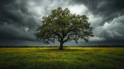 Obraz premium Lone Tree in a Stormy Field