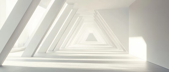 Naklejka premium Modern White Architectural Corridor with Triangular Beams