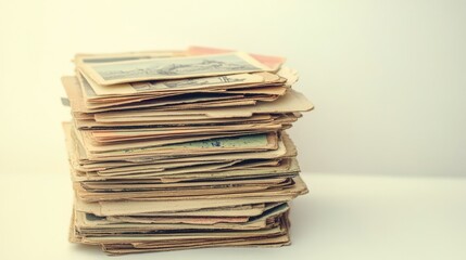 A stack of old photographs, showcasing memories and historical moments.