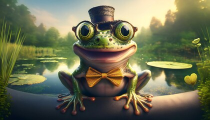 Playful Smiling Frog on a Lily Pad