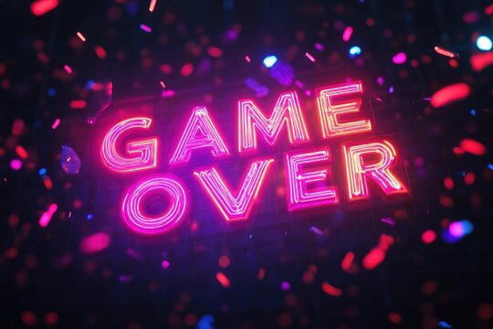 Abstract Neon 'GAME OVER' Inscription with Glitch and Blur Effects