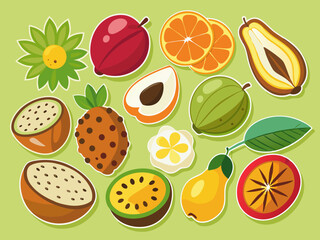 Tropical and Dry Fruits Flat Stickers