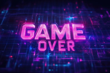 Obraz premium Cyberpunk Glitch Effect: Neon 'GAME OVER' Text on Dark Background
