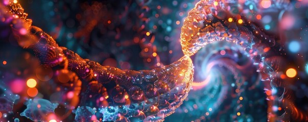 Vibrant abstract swirl with luminous particles, creating a dreamy and dynamic visual display in innovative digital art.