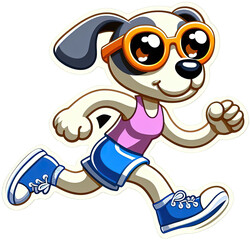 Naklejka premium Cool Canine Adventures: Glasses-Wearing Running Dog