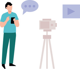 The guy is shooting vlogs.