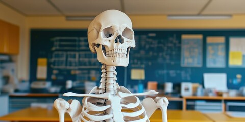Close-Up View of Human Skeleton in Science Lab