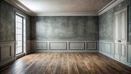 Fototapeta premium Empty vintage room with grey walls, showcasing a sense of nostalgia and emptiness