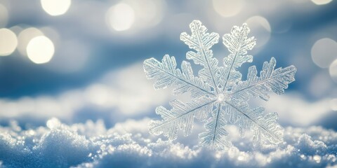 Captivating Snowflake Detail with Shimmering Light Against Blurry Backdrop