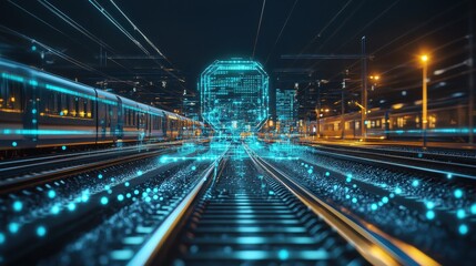 Futuristic Train Station with Digital Transformation Concept